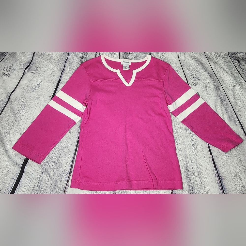 Xquisite 3/4 sleeve pink with white stripes on arms, size medium